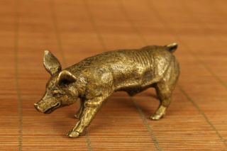 Rare Chinese Old Bronze Hand Carving Pig Statue Figue Netsuke Noble Gift Deco