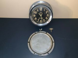U.  S.  Navy Wwii Chelsea Mark 1 Deck Clock 1940 With Key