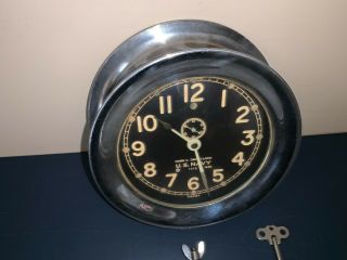U.  S.  Navy WWII Chelsea Mark 1 Deck Clock 1940 with Key 2
