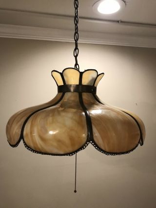 Antique Art Nouveau Slag Glass Hanging Light 3