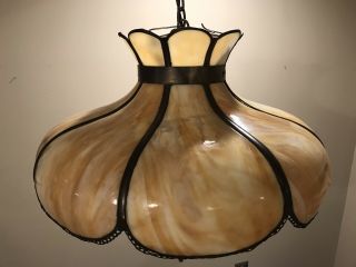 Antique Art Nouveau Slag Glass Hanging Light 5