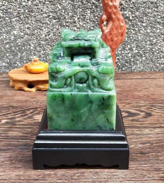 Natural Hetian Jade Jasper Hand - Carved Statue Dragon Seal Exquisite Cert:362