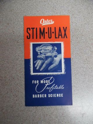 C.  1930s Oster Stim - U - Lax Barber Scalp Massager Machine Brochure Racine Vintage