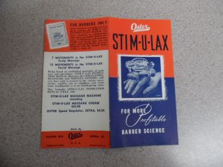 c.  1930s OSTER STIM - U - LAX Barber Scalp Massager Machine Brochure Racine Vintage 3