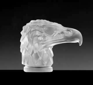 French Art Deco ' Eagle Head ' Frosted Bohemian Glass Car Mascot Figurine 2