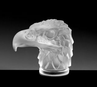 French Art Deco ' Eagle Head ' Frosted Bohemian Glass Car Mascot Figurine 4