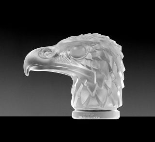 French Art Deco ' Eagle Head ' Frosted Bohemian Glass Car Mascot Figurine 5
