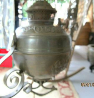 Antique Bradley & Hubbard Hanging Oil Lamp Ornate Brass B&H Font Electrified 4