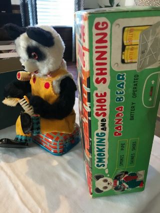 1950’s Smoking and Shoe Shining Panda Bear Toy by Alps.  Made in Japan. 3