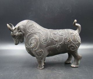 Collectible Handmade Carving Statue Copper Bronze Cow Ox Bull Deco Art