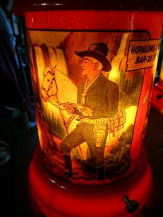 RARE ANTIQUE,  Motion Lamp HOPALONG CASSIDY W ROBBER & INDIAN SCENES FIRE & WATER 4