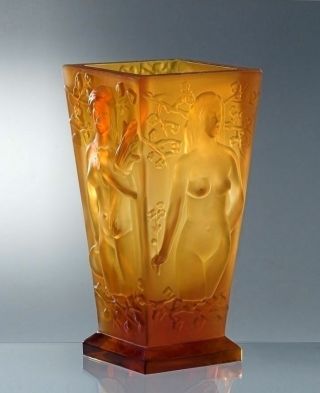 Art Deco Bohemian Amber Glass Large Vase Nude