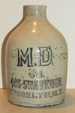 Vintage M.  D.  Co.  465 5th Ave Brooklyn,  N.  Y York Crock Jug Pottery Stoneware