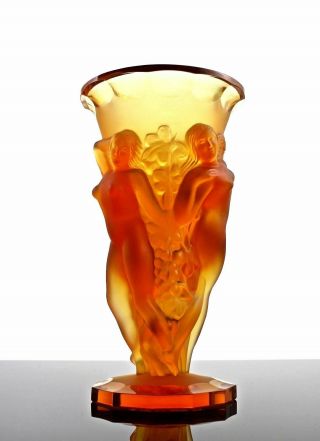 France Art Deco Bohemian Amber Glass Vase