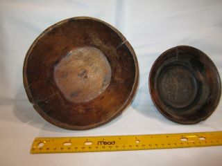 2 Small Antique Hand Carved/turned Wooden Bowls Black Paint Folk Art Dough Bowl