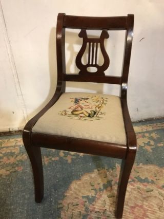 Antique Solid Mahogany Lyre Chair Needlepoint Salesman’ssample.  12pixliquidation