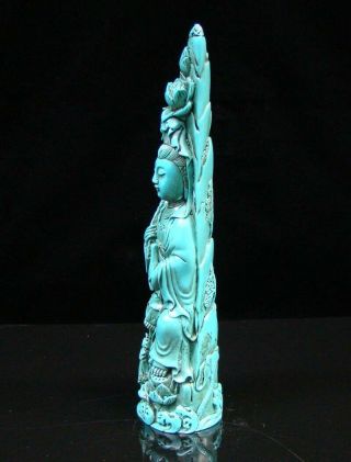 Chinese Turquoise Handmade Carved Statue Kwan - yin Lotus Exquisite 5