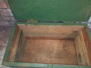 Vintage Industrial Wooden Green Storage Tool Chest Trunk Military Ammunition Box 4
