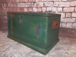 Vintage Industrial Wooden Green Storage Tool Chest Trunk Military Ammunition Box 6