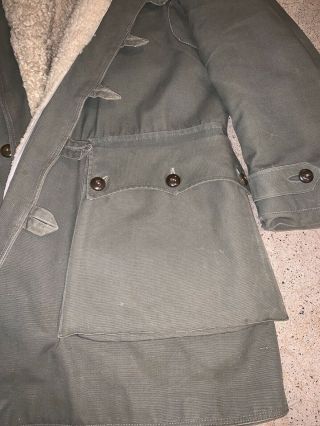 Vtg Swedish M1909 Army WWII PARKA COAT SHEEPSKIN Sweden Larsson Jacket MED M 40s 7