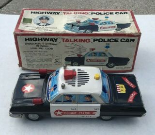 Vintage 1963 Chevrolet Talking Police Car.  Yonezawa.  Tin Battery Powered.
