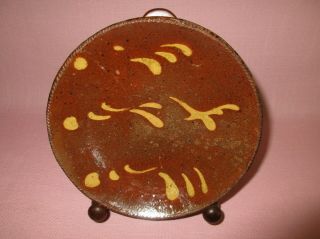 Antique 19th C Redware Stoneware Slip Decorated Small Pennsylvania Dish Plate