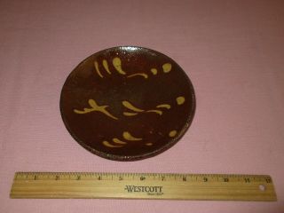 Antique 19th C Redware Stoneware Slip Decorated Small Pennsylvania Dish Plate 7