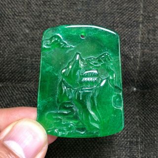 Rare Collectible Chinese Green Jadeite Jade Handwork Landscape Plaque Pendant