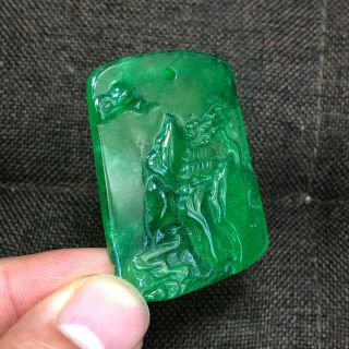 Rare Collectible Chinese Green Jadeite Jade Handwork Landscape Plaque Pendant 2