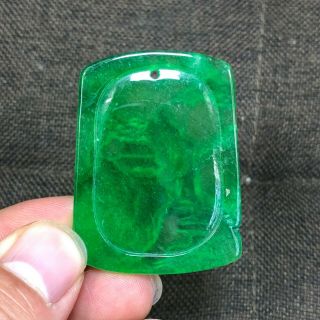 Rare Collectible Chinese Green Jadeite Jade Handwork Landscape Plaque Pendant 4