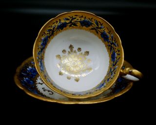 Aynsley Antique Cup & Saucer With Biscuit Plate - Royal Blue/gold - - - Hrh