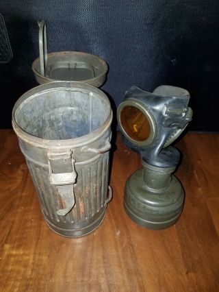 Ww2 German Gas Mask W/ Container Plus 2nd Gas Mask Canister