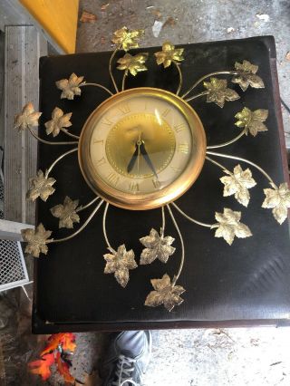 Vintage Wall Clock Mid Century Maple Leaf United Clock