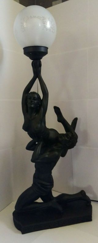 Rare Vintage Art Deco Nude Lady Collectible Table Lamp With Globe