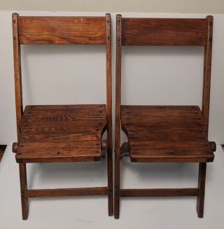Vintage Antique Wood Folding Chairs Set Of 2 - Wooden Oak Local 50s 60s