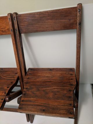 Vintage Antique Wood Folding Chairs Set of 2 - Wooden Oak Local 50s 60s 4