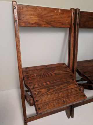 Vintage Antique Wood Folding Chairs Set of 2 - Wooden Oak Local 50s 60s 5