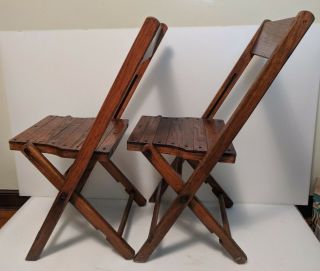 Vintage Antique Wood Folding Chairs Set of 2 - Wooden Oak Local 50s 60s 7