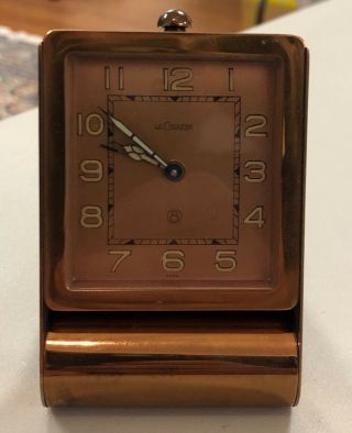Vintage Lecoultre Brass & Glass 8 Day Alarm Travel Clock Estate Find