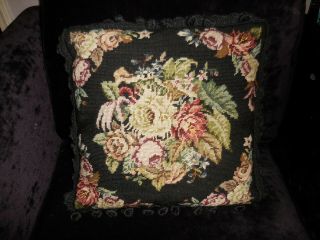 Gorgeous Antique Wool Needlepoint Pillow 15 X 15