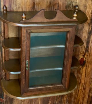 Antique Wood Mirror And Glass Wall Display Curio Cabinet Spice Rack,  9 Shelves
