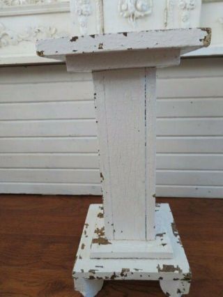 Old Vintage Wood Display Stand Pedestal For Plant Or Statue Chippy White