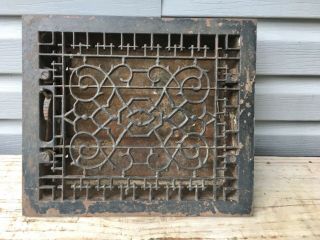 Antique Vtg Cast Iron Heat Grate Floor Wall Register Salvaged Ornate W/ Vents