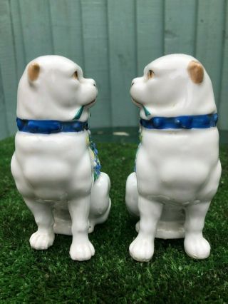 PAIR: MID 19thC STAFFORDSHIRE PUG DOGS WITH ENCRUSTED FLOWER DECOR c1890s 6