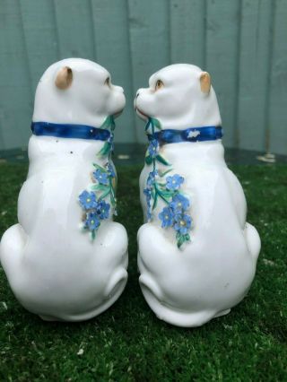 PAIR: MID 19thC STAFFORDSHIRE PUG DOGS WITH ENCRUSTED FLOWER DECOR c1890s 8