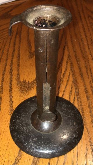 19th Century Hogscraper Push Up Candle Stick Heavy Tin W Chair Tab
