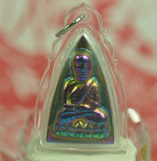 Rainbow Color Top Leklai Lp Thuad Thai Buddha Real Amulet Pendant Somporn Amulet