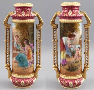 Antique Hand Painted French Porcelain Artist Signed Vase Gold Gilt