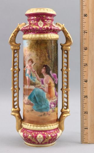 Antique Hand Painted French Porcelain Artist Signed Vase Gold Gilt 2