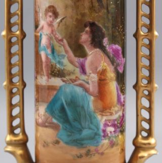 Antique Hand Painted French Porcelain Artist Signed Vase Gold Gilt 5